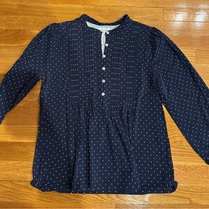 Lands' End Navy and White Polka Dot Top